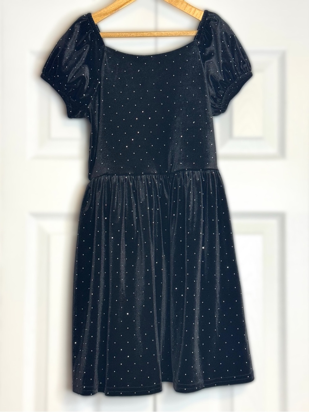 Blueberi Boulevard Girls Black Velvet Sparkle Bow Dress Size 7